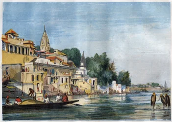 Veduta del Sutti Chowra Ghat sul Gange, a Cawnpore (Kanpur), India nel 1857