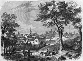 Veduta della città di Bologna in Italia nel 1860