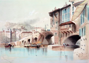Veduta della città di Lione e del Pont de Charge. Acquerello del 1837. Parigi, B.N.