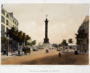 Veduta della colonna di Luglio (Place de la Bastille) dal Boulevard Beaumarchais - litografia