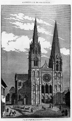 Veduta della facciata della cattedrale di Chartres (28) - in "Il negozio pittoresco", luglio 1836