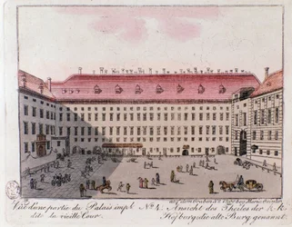 Veduta della parte del Palazzo Imperiale chiamata la Vecchia Corte a Vienna. Austria. Incisione del 1815 Collezione privata