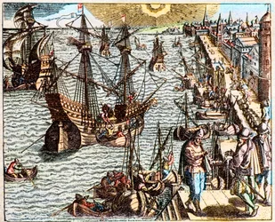 Veduta del porto di Lisbona nel XVI secolo