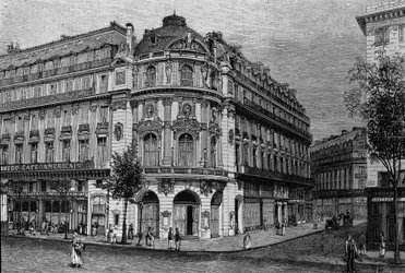 Veduta del teatro du Vaudeville a Parigi