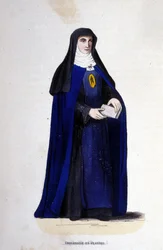 Religiosa visitandina nelle Fiandre. Ordine della Visitazione fondato da San Francesco di Sales e Santa Giovanna di Chantal nel 1610. Incisione del XIX secolo.