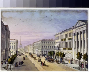 Vista della Prospettiva Nevsky e del ponte della polizia a San Pietroburgo