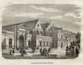 Vista del Conservatorio delle Arti e dei Mestieri (Cnam) a Parigi, rue Saint Martin a Parigi - (Vista sul Conservatorio delle arti e dei mestieri a Parigi - incisione in 