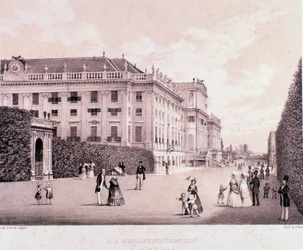 Passeggiatori nel parco del Palazzo di Schönbrunn a Vienna