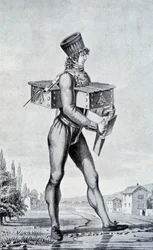 Abito da guerra del XIX secolo. Incisione del XIX secolo.