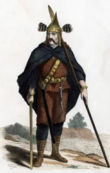 Guerriero, periodo delle armi di bronzo - in "Les Costumes civil et militaires des Français dans travers les siècles Paris F. Roy 1882"
