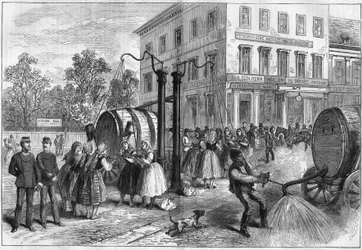 Sistema di irrigazione nelle strade di Vienna, Austria nel 1873.