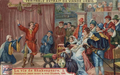 William Shakespeare recita davanti alla regina Elisabetta I e alla sua corte