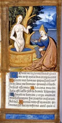 Donna alla sua toilette. Pagina di un manoscritto del Pentateuco. XV secolo. Biblioteca Braidense, Milano