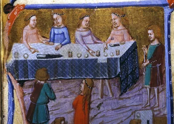 Banchetto delle donne. Miniatura da un manoscritto del XIII secolo