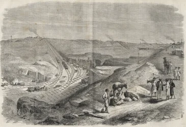 Lavori sul canale di Suez 1864 - Cantiere e lavori di perforazione sul Canale di Suez nel 1864 (Chaluf Tranchee)