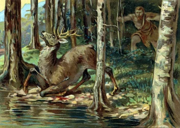 Opere di Ercole : Ercole e la cerva, inizio del XX secolo (cromo)
