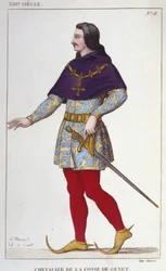 Costume di Cavaliere della Coscia di Ginestra. Incisione del 1830