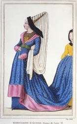 Ritratto di Margherita di Scozia, Delfina di Francia - Figlia di Giacomo I, Re di Scozia e moglie di Luigi XI. 1418-1445. Incisione del 1830.
