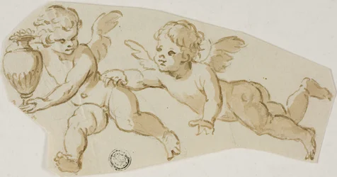 Putto che insegue un altro putto che porta un vaso