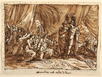 Disegno, progetto del soffitto, Alessandro e la famiglia di Dario, la Clemenza di Alessandro, Sala di Alessandro, Palazzo Naldi, Faenza, 1803