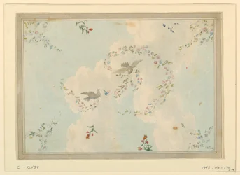 Disegno, soffitto con colombe e ghirlande di fiori, forse per la sala d