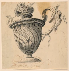 Disegno, dipinto sul soffitto e vaso di fiori, 1725-50 ca.