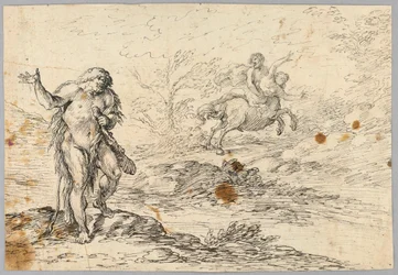 Disegno, Centauro che salva la fanciulla da una creatura armata di clava, XVI-XIX secolo