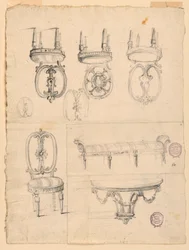 Disegno, sedie e schizzi architettonici, 1800 ca.