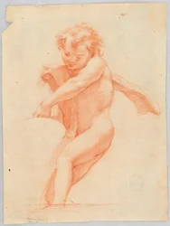 Disegno, bambino che sostiene un oggetto o una struttura, 1750-1800