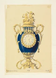 Disegno, orologio incastonato in una porcellana, 1855 ca.