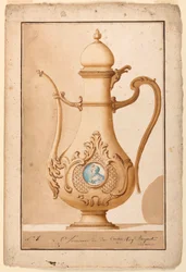 Disegno, Caffettiera con medaglione smaltato, 1700-1725