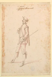 Disegno, Costume di scena: Un capitano per un balletto, 1720 ca.