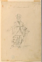 Disegno, Costumista: Uomo in abiti fantastici per un balletto, 1720 ca.