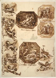 Disegno, Cupido e Psiche: Quattro ottagoni e otto disegni di Cupido, 1810-15