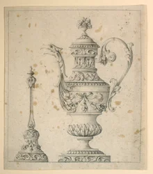 Disegno, brocca decorata e campana a mano, 1860-80