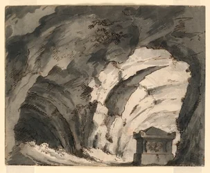 Disegno, scenografia, tomba in una grotta, inizio XIX secolo