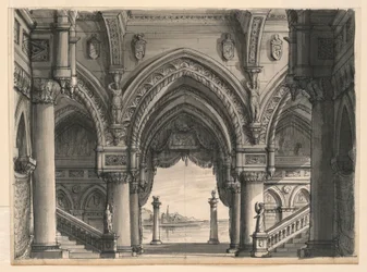 Disegno, scenografia, vista dal palazzo di Venezia, 1832