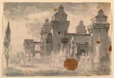 Disegno, scenografia, vista del castello, 1810-1820