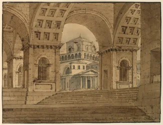 Disegno, scenografia, vista della città dal palazzo, inizio XIX secolo