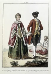 Un Nero e uno Spagnolo danno alla luce un mulatto - incisione