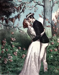 Una coppia di innamorati che si scambiano un bacio.