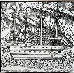Navigatore su una caravella portoghese che usa un astrolabio
