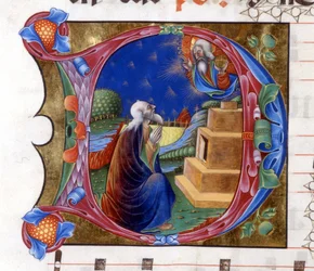 Abramo è invitato dal Signore a lasciare la sua terra. Miniatura da un coro del XV secolo ("civitatis" di Sant