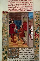 Alleanza di Luigi XI con i Liegi contro Carlo il Temerario. Miniatura dalle "Cronache di Enguerrand de Monstrelet"