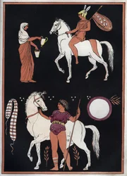 Antica Grecia - Modo di montare a cavallo - incisione tratta da «Usi e Costumi di Tutti i Popoli dell