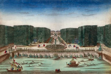 Aquae Lapsus in Hortis Versalicis - Veduta ottica che rappresenta le cascate di Versailles nel XVIII secolo - Illustrazione intorno al 1760