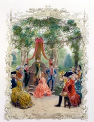 Cerimonia aristocratica in un giardino (il castello di Versailles?) in 