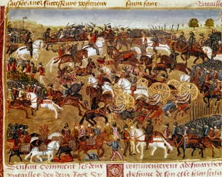 Scena di battaglia Miniatura dal "Libro dei fatti di Alessandro Magno" di Quintus Curtius Rufus (I secolo)
