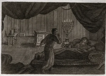 Bibbia di Royaumont, Antico Testamento: Samuele consegnato a Eli. Anna consacra il piccolo Samuele al Signore e lo affida al sommo sacerdote Eli. Samuele, che sente la voce del Signore chiamarlo nel mezzo della notte, pensa che sia il suo mentore. Illustra