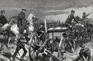 Marcia di Blücher verso Waterloo - Il generale prussiano Gebhard Leberecht von Blücher (1742-1819) guida le sue truppe a Waterloo